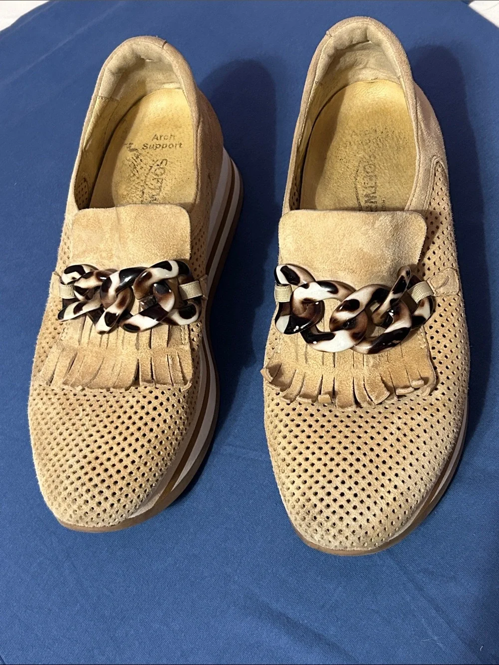 Women’s “Softwaves Cadie Camel Velour” slip-on platform sneakers
